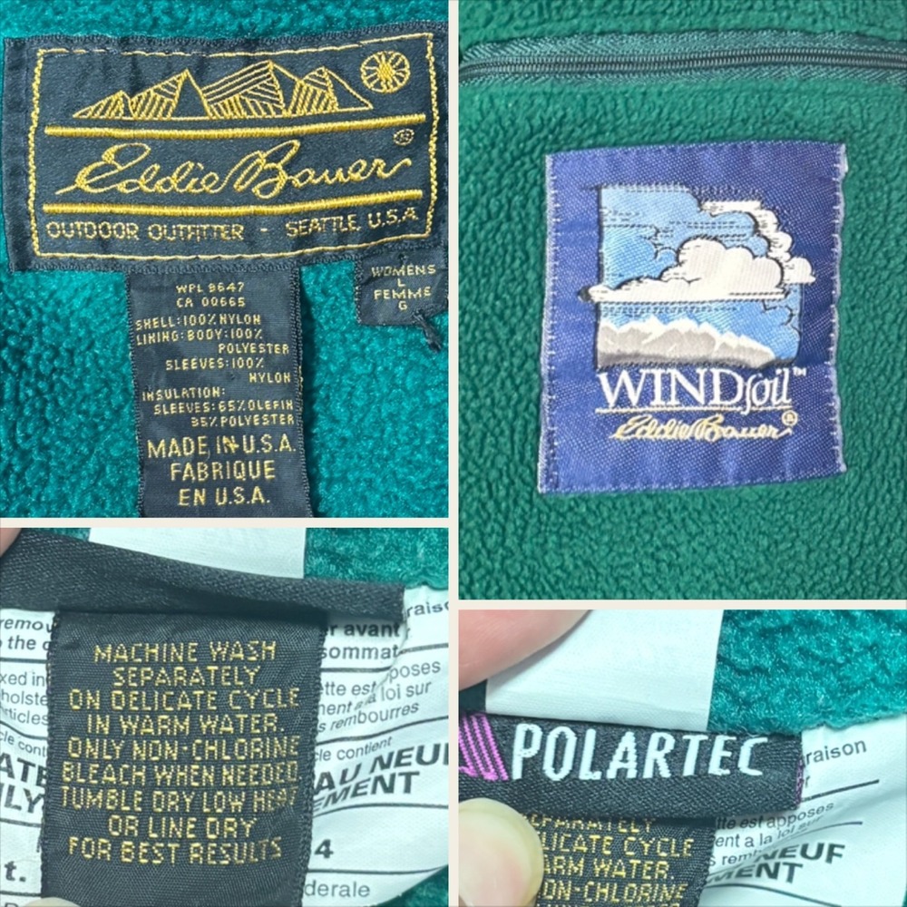 Vintage Eddie Bauer Windfoil Jacket Purple Green Fleece Made USA Womens L - Picture 7 of 7